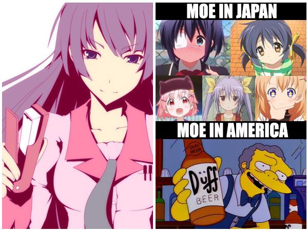 "Moe" in Japan vs America, and staplers in Japan.