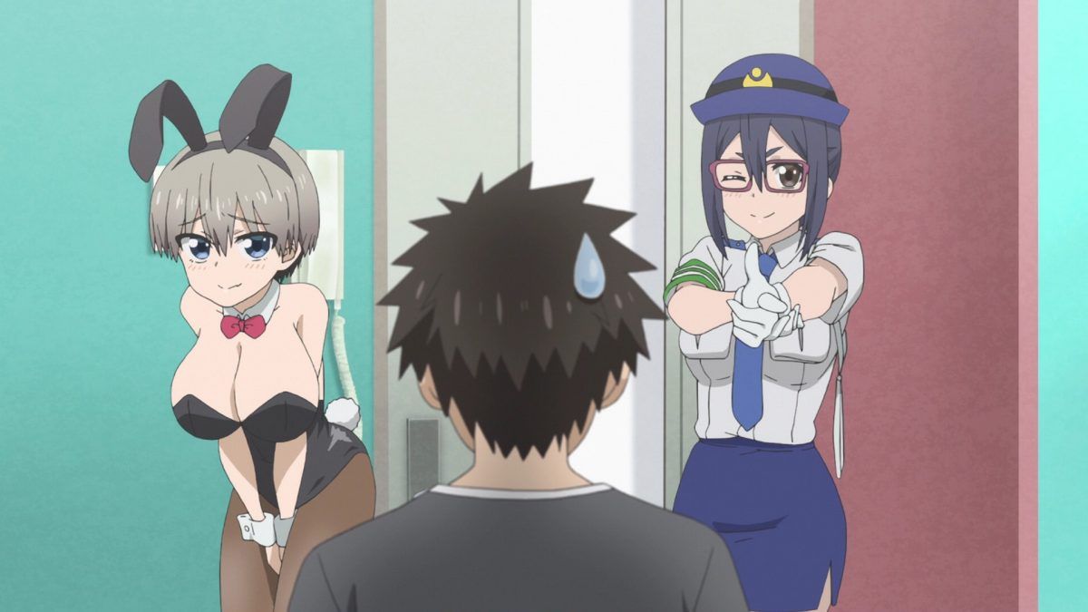 Uzaki Chan Wa Asobitai! Episode 11 Bunny Girl Uzaki Officer Ami Pose For Sakurai