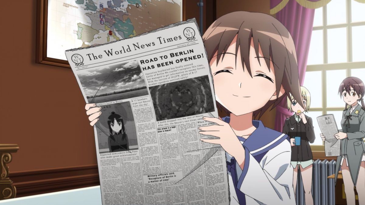 Strike Witches Road To Berlin Episode 10 Yoshika Holds Up Newspaper