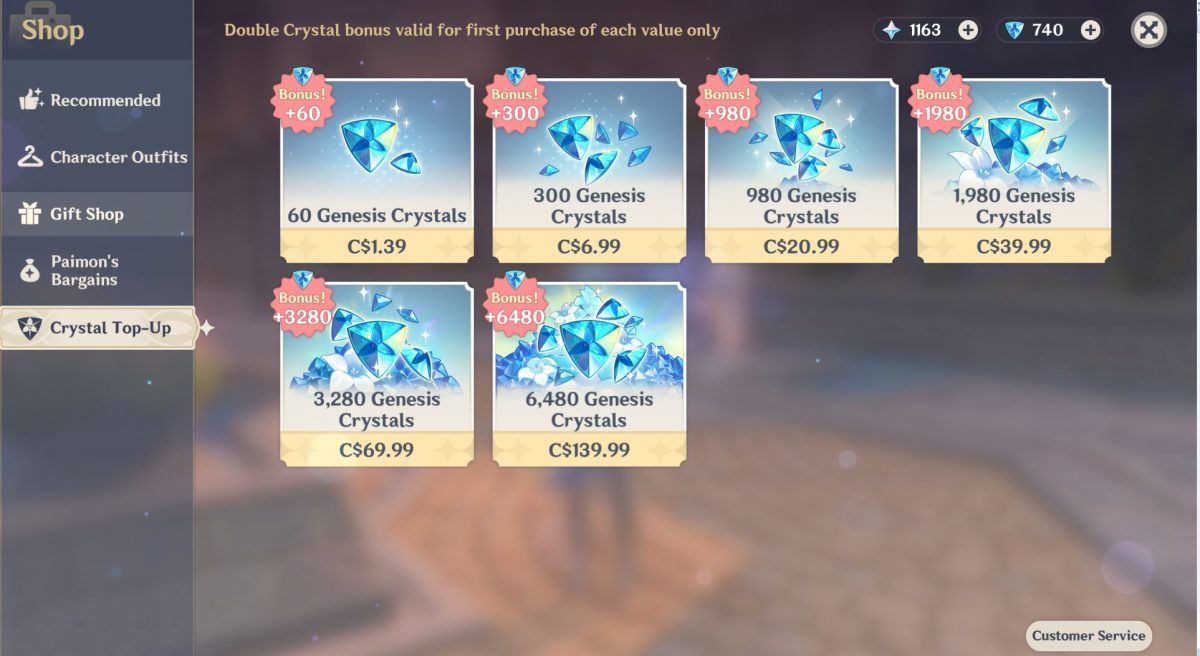 Genshin Impact Game Shop CrystalTop