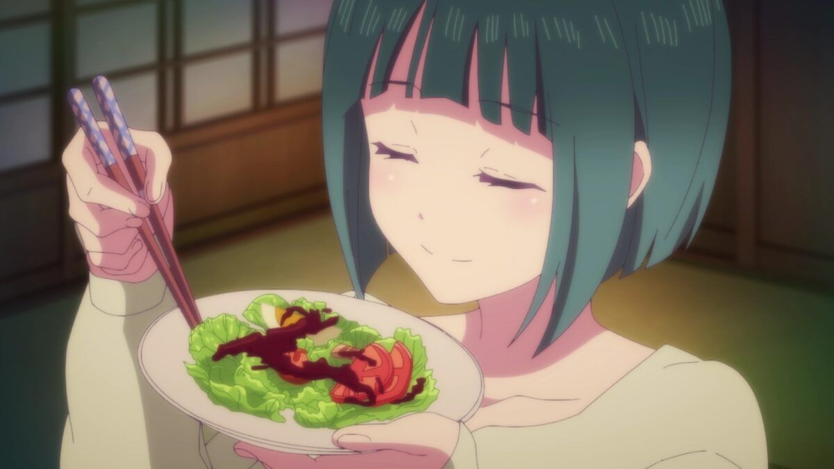 Goddess Cafe Terrace Episode 3 Shiragiku Eats Wine Salad DG