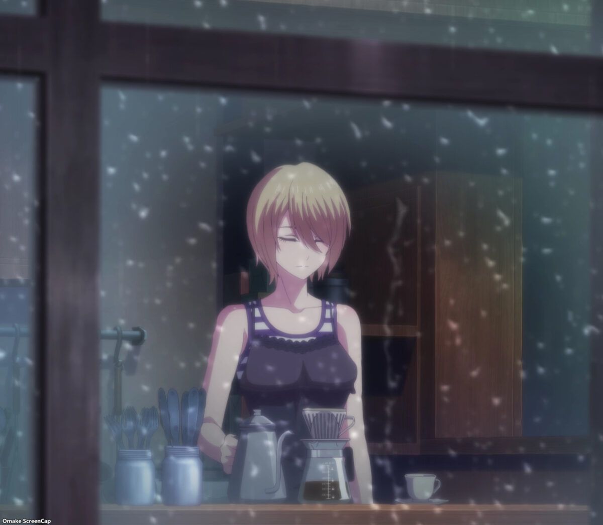 Goddess Cafe Terrace Episode 7 Akane Through Rainy Window BM